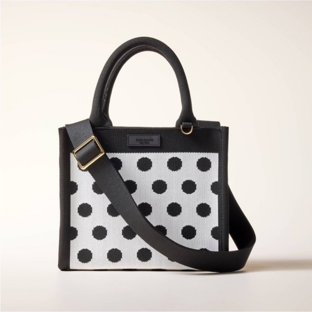 kate spade Black and White Polka Dot Canvas Crossbody Tote
